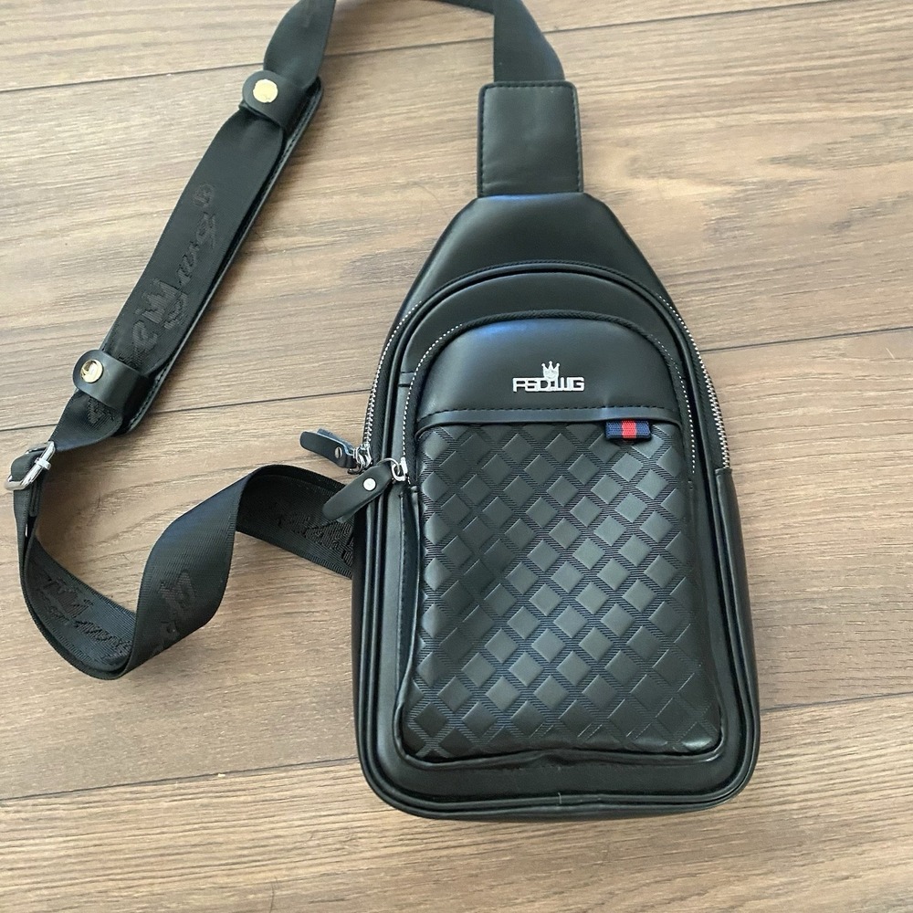 FSD.WG Sling Backpack Crossbody Shoulder Bag Black Leather Men's Travel